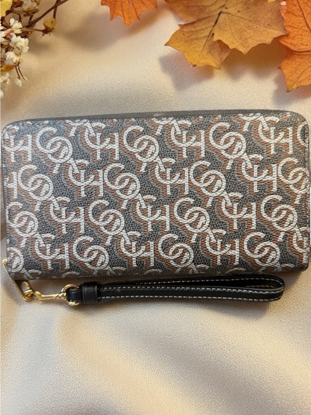NWT Coach Monogram Long Zip Around Wallet CF521 Wrist Strap Gold Hardware